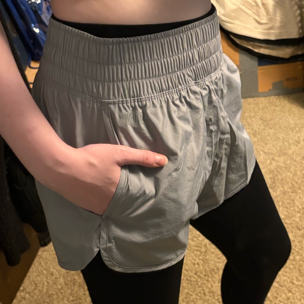 Pink Active Silver Silky Running Shorts (small-petite)